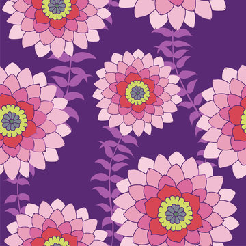 Beautiful Floral Seamless Pattern, Pink and Purple flowers repeat pattern background