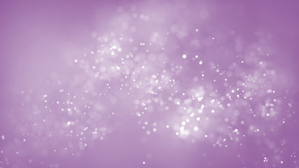 Shiny floating bokeh particles on pink background. Abstract soft snowing background