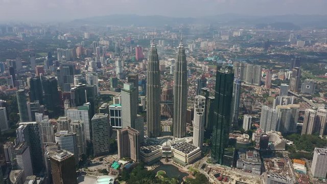 sunny day kuala lumpur downtown famous park cityscape aerial panorama 4k malaysia