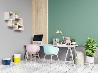 Office room with a pastel background.3D Rendering