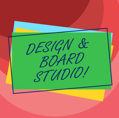 Handwriting text Design And Board Studio. Concept meaning Modern designing space professional office Pile of Blank Rectangular Outlined Different Color Construction Paper