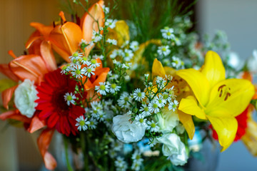 Bouquet of flowers. Bunch of flowers. Multi colored floral background. Beautiful flowers for valentines and wedding scene. 