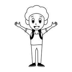 Student boy with backpack in black and white
