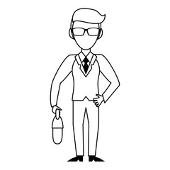 Executive businessman character cartoon in black and white