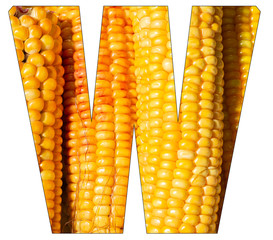 Letter w of the alphabet, with texture of corn