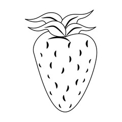 Strawberry fresh fruit isolated cartoon in black and white