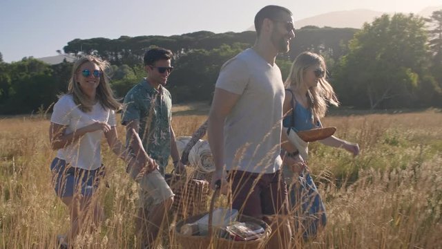 Summer holiday friends going to have a picnic