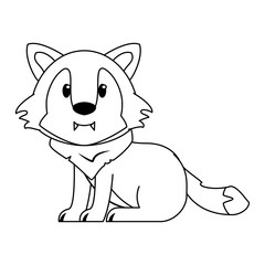 wolf wildlife cute animal cartoon in black and white