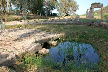Obraz premium The ancient temple of goddess Artemis in the Vravrona region, Attica, Greece, June 2018.