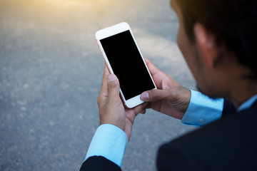 People Man Holding Mobile Smart Phone And Using Social Media by Internet Technology in Everyday