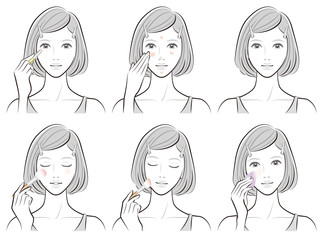 メイクをしている女性のイラスト