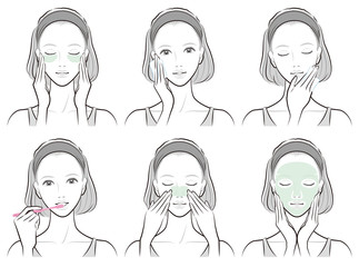 スキンケアをしている女性のイラスト