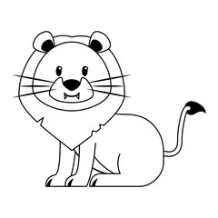 Lion wildlife cute animal cartoon in black and white