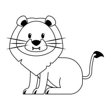 Lion wildlife cute animal cartoon in black and white