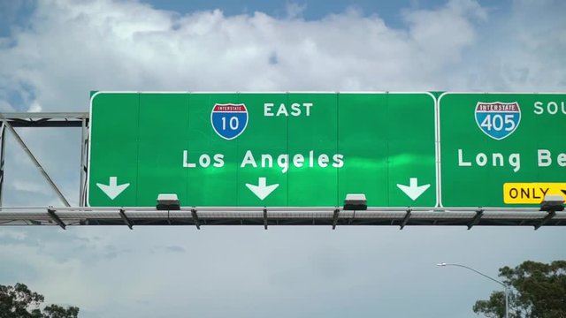Road sign Los Angeles at highway freeway