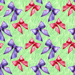 Watercolor bows. Seamless pattern for fabrics, paper, wallpaper