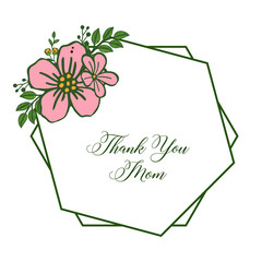 Vector illustration lettering thank you mom with pattern pink wreath frame
