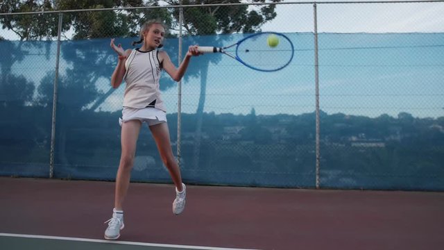Slow motion of talented tennis player forehand stroke