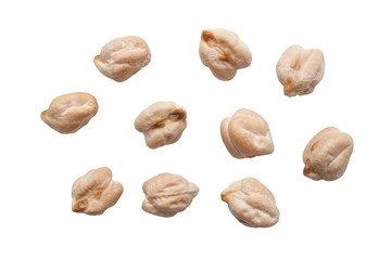 Uncooked chickpeas isolated on white background.