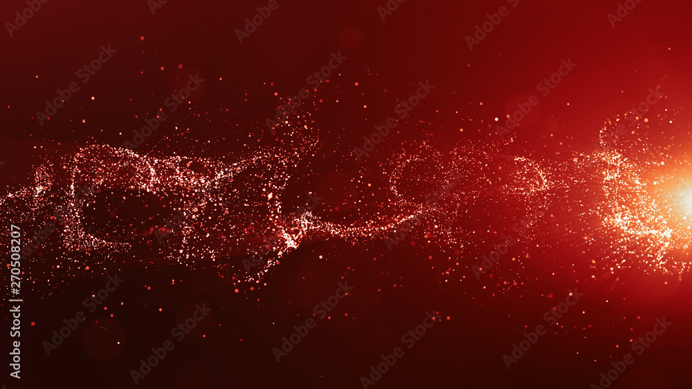 Aufkleber abstract red color digital particles wave with bokeh and light background