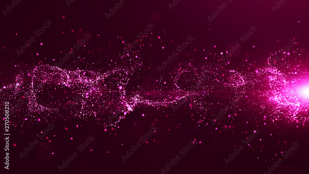 Poster abstract purple color digital particles wave with bokeh and light background