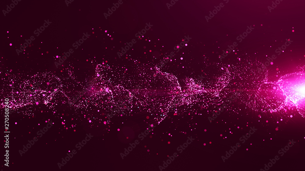 Poster abstract purple color digital particles wave with bokeh and light background