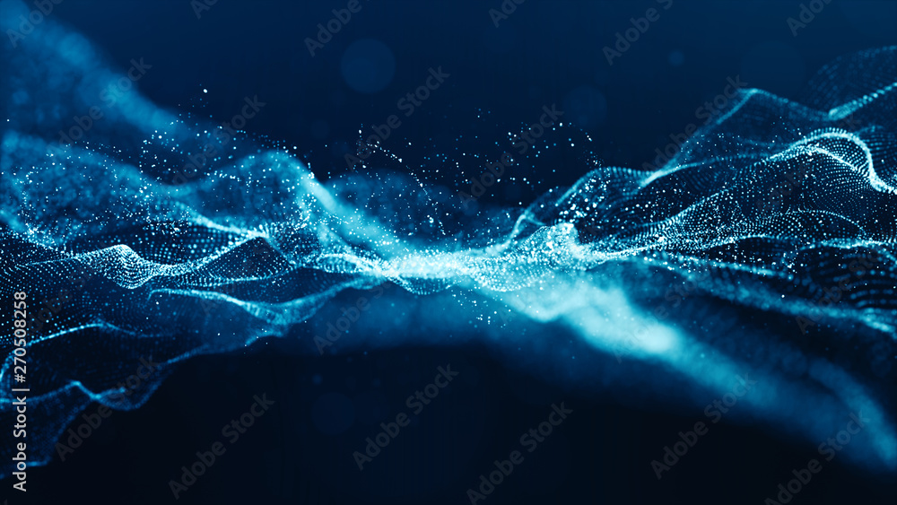 Aufkleber abstract blue color digital particles wave with bokeh and light background
