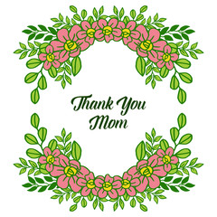 Vector illustration design of card thank you mom for ornate leaf wreath frame