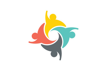 Crowd of People . Four Persons Celebrating. Vector logo