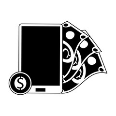 Smartphone and money symbol in black and white