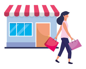 woman with shopping bag icon vector illustration