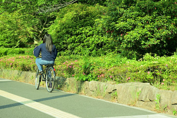 Fototapeta premium 自転車に乗る女子大生