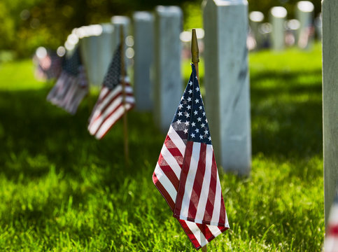 American Flags on Gravesite