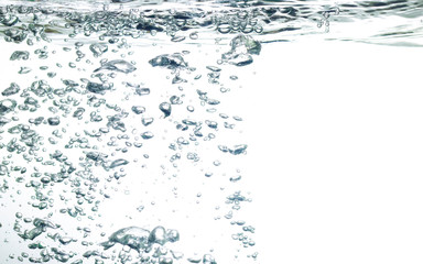 air bubbles water splash on white background.