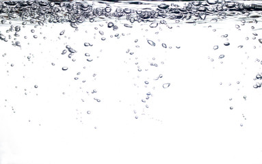 air bubbles water splash on white background.
