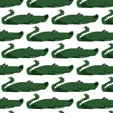 a cuddly green crocodile lying down. Cartoon style