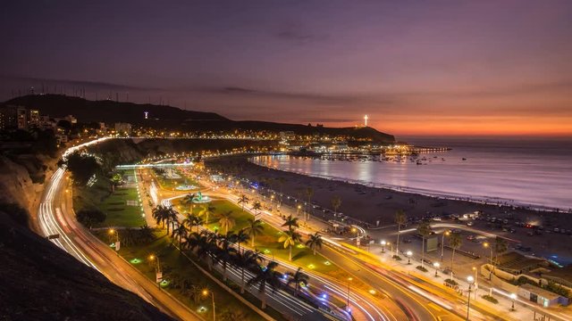 TIMELAPSE OF SUNSET IN AGUA DULCE BEACH, IN CHORRILLOS, LIMA, PERU
