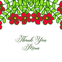 Vector illustration pattern red wreath frame with invitation card thank you mom