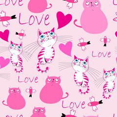 Festive bright pattern with cats in love