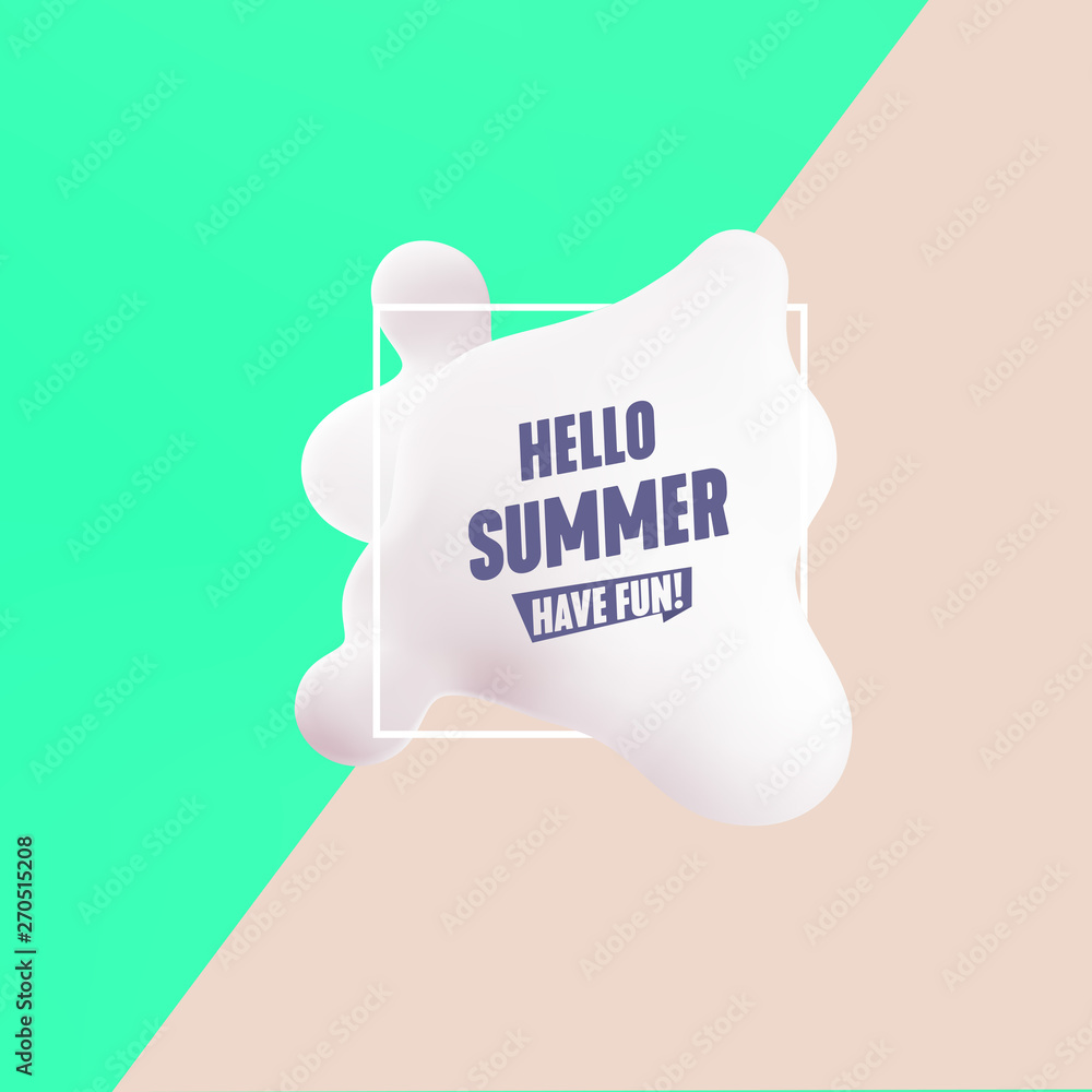 Poster white blot. fluid abstract shape banner, dinamic soft design element and frame. hello summer pastel 