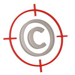 Gun sight with copyright symbol isolated on white background. 3D illustration.