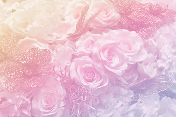 Beautiful soft blur flowers background for wedding scene,pastel tone