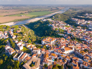 Aerial view of  Santarem city with buildings and landscape, Portugal
