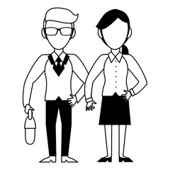 Executive business couple cartoon isolated in black and white