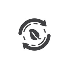 Ecology recycle vector icon. filled flat sign for mobile concept and web design. Plant leaf and cycling arrows glyph icon. Eco, renewable symbol, logo illustration. Vector graphics