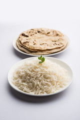 Chapati / Roti with Cooked plain rice, selective focus