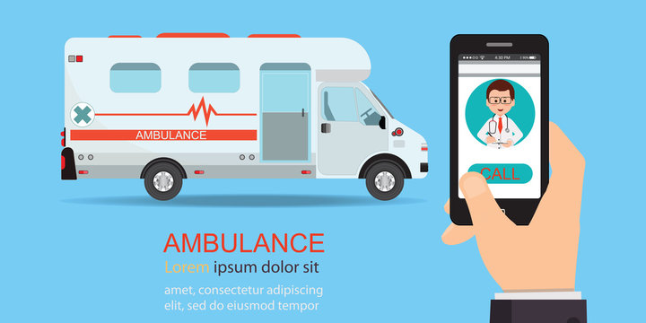 Call ambulance car via mobile phone.
