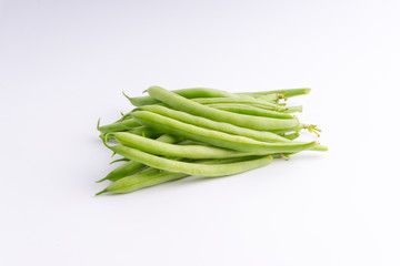 Green bean bunch closeup. Fresh Green bean  Also known as French beans, string beans, snap bean, snaps and haricots vert.