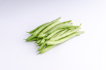 Green bean bunch closeup. Fresh Green bean  Also known as French beans, string beans, snap bean, snaps and haricots vert.