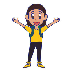 Studen girl with backpack cartoon blue lines